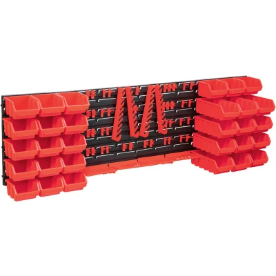 Image of vidaXL 80 Piece Storage Bin Kit with Wall Panels Red and Black