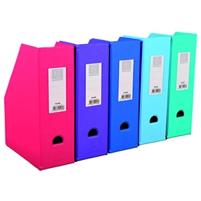 Image of Exacompta Ref 90180E PVC Magazine File Suitable for Storing A4 Documents,100mm Spine, Construction from 2mm Rigid PVC, Finger Hole &amp; Label on Spine Assorted Colours (Pack of 10)