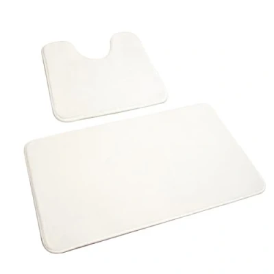Image of Rururug Bathroom Mat Sets 2 Piece Washable White Bath Set Microfiber Quick Drying Non slip Rug for Toilet, (50x80cm+50x40cm)
