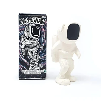 Image of Astronaut Baby Toy AstroGNAW (White) Space Man Bath Chew Natural Rubber Teething Aid Toys for Babies Sensory Play Science NASA Gift