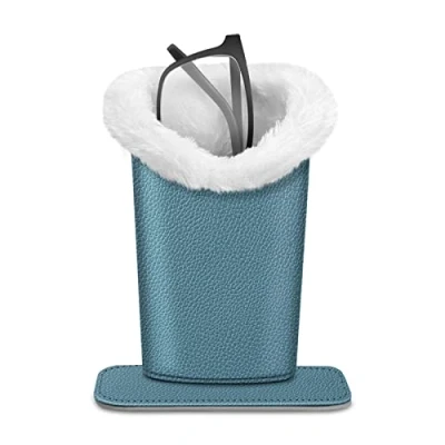 Image of Fintie Plush Lined Eyeglasses Holder with Magnetic Base Premium Vegan Leather Glasses Stand Case, Ocean Blue, One size