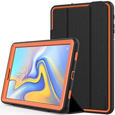 Image of TECHGEAR D FENCE Case fits Samsung Galaxy Tab A 10.5&quot; (SM T590 Series) Slimline Shock Proof Tough Rugged Protective Armour Smart + Stand Kids Schools Builders Workman [Black/Orange]