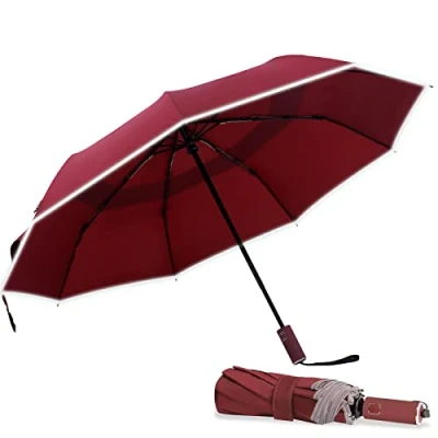Image of Cilnos Umbrella Windproof Strong, Folding Travel and Compact with Double Vented Canopy, Reflective Stripes, Automatic Open/Close for Men Women (Black)