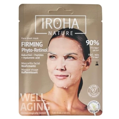 Image of Iroha Nature Firming and anti ageing face mask with phyto retinol peptides, firmness elasticity, results in 15 minutes, cruelty free
