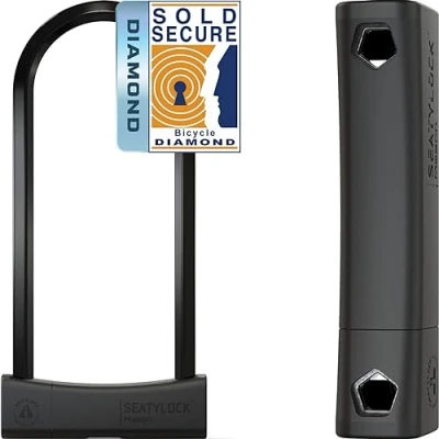 Image of SeatyLock Mason Bike U Lock Patented Heavy Duty Anti Theft Sold Secure Diamond Rated ULock High Security Bicycle with Key D for City Electic or Mountain Bikes and Scooters (11.8&quot;)