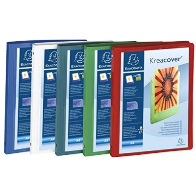 Image of Exacompta ref. 51989E Box of 5 customizable flexible PP binders 1 pocket 4 round rings, 15 mm diameter External dimensions: 32 x 25 cm A4 file format assorted colors