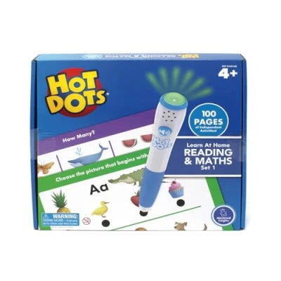 Image of Learning Resources Hot Dots Learn at Home Reading &amp; Maths Set 1, Interactive Preschool Literacy Learning, 2 Activity Books, 100 Pages, Ages 4+