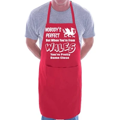 Image of Print4U Wales Welsh Perfect BBQ Cooking Funny Novelty Apron Red