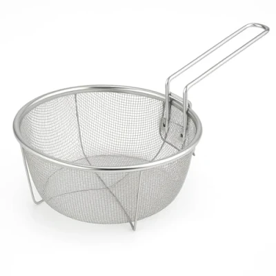 Image of Space Home Round Fryer Basket With Handle Deep Wire Strainer for Frying Chip Foldable Colander Fried Ideal Chips, Fries, Shrimps 26 cm