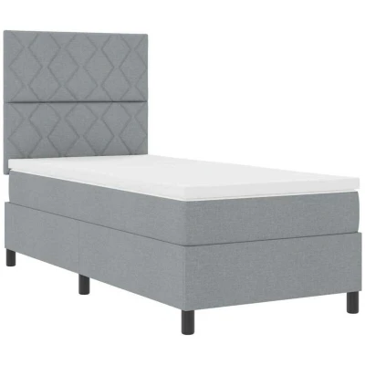 Image of vidaXL Box Spring Bed with Mattress &amp; LED Light in Grey, 100 x 200 cm Fabric
