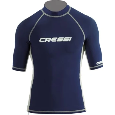 Image of Cressi Rash Guard Man Short/SL Men&#039;s Short Sleeves Made of Elastic UV Protection (UPF) 50+, Blue/White, XXL/6 (56)