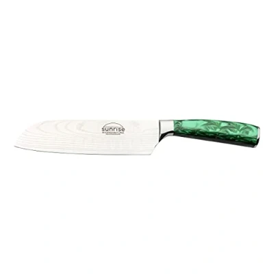 Image of Rockingham Forge Sunrise Collection 7 Santoku Japanese Chef’s Kitchen Knife, Premium Stainless Steel with Ergonomic Resin Handles, Emerald, RF 2105GN