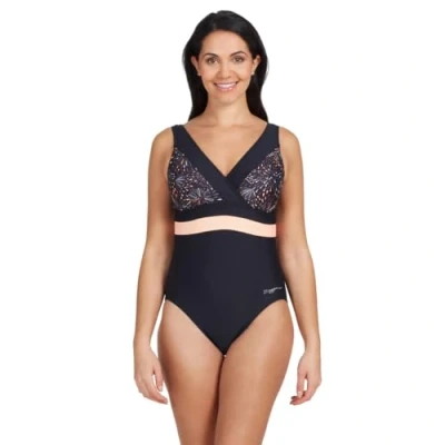 Image of Zoggs Women&#039;s Square Back One Piece Swimsuit, Black/Coral, 10