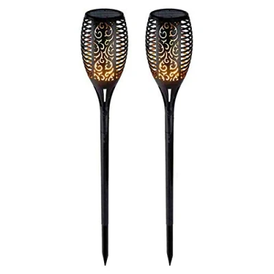 Image of AMOS Solar Powered LED Dancing Flickering Flame Lights Garden Lawn Patio Outdoor Torch Dusk to Dawn Auto On/Off Waterproof Landscape Pathway Lighting Decor (2 Pack)