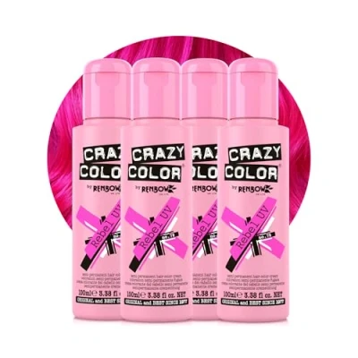 Image of Crazy Color Vibrant Rebel UV Semi Permanent 4 Pack Quad Hair Dye. Highly Pigmented Neon Pink Conditioning &amp; Oil Nourishing Vegan Formula No Bleach or Ammonia 400ml