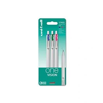 Image of Uni Ball On Point One Vision UMN S 05 Retractable Gel Pens. Premium 0.5mm Rollerball Tip for Super Smooth Handwriting. Contemporary Compact Design Perfect Note Taking. Pack Of 3 Assorted Colours