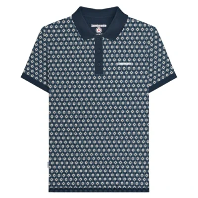 Image of Lambretta Mens Geo Roundel Polo Shirt Big &amp; Tall Smart Top Navy/Silver 5XL