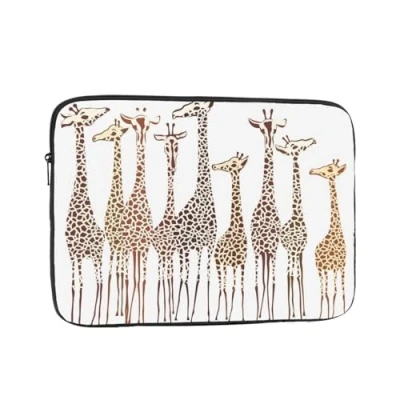 Image of Cute Cartoon Funny Giraffes Printed Laptop Sleeve For 17 Inch Laptop, Shockproof Oxford Fabric Protective Case Bag