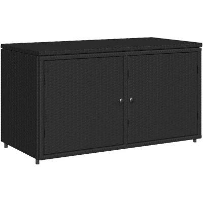 Image of vidaXL Garden Storage Cabinet Black Poly Rattan Outdoor Cupboard with Powerful Steel Frame, Large Capacity, Easy Opening, Weather Resistant