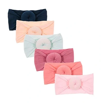 Image of Nishine 6 Pack Cute Toddler Baby Girls Elastic Soft Nylon Headwraps Infant Knot Bow Headband Turban (Set 1)