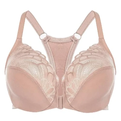 Image of MELENECA Women&#039;s Racerback Front Fastening Lace Unlined Plus Size Underwire Bra Beige 44C