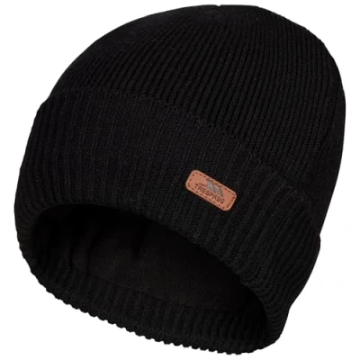 Image of Trespass Unisex Adult Knitted Beanie Hat with Fleece Lining Chuck Black