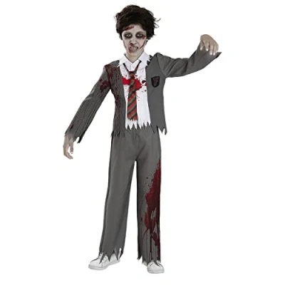 Image of Funidelia Zombie Student Costume for boy Undead, Halloween, Horror kids accessory fancy dress &amp; props carnival parties Size 5 6 years Grey/Silver