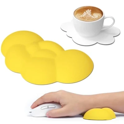 Image of Attack Shark Cloud Mouse Wrist Rest with Coaster,Ergonomic Memory Foam Pad Massage for Relieve Pain,Keyboard Support, Cute Desk Accessory Home, Office, PC Gaming Yellow