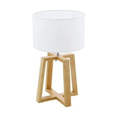 Image of Eglo Lighting Chietino Table Lamp with Round Shade Natural, Chrome