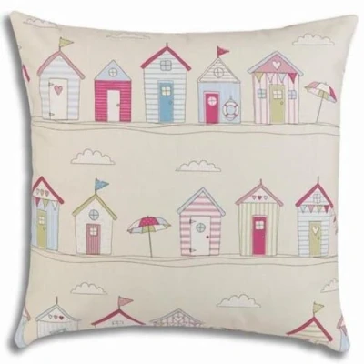 Image of Beach Huts Pink (Coast) Filled Cushion