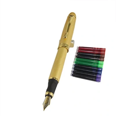 Image of Jinhao 450 Normal Nib Fountain Pen Golden with 5 Color Gullor Ink Cartridges