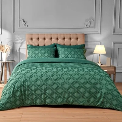 Image of GC GAVENO CAVAILIA Tufted Duvet Cover Double Bed Extra Soft Microfiber Bedding with Pillowcases Machine Washable Green