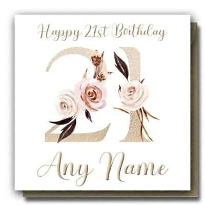 Image of Personalised 21st Birthday card Twenty one for women Custom Name Floral greeting her 21 today