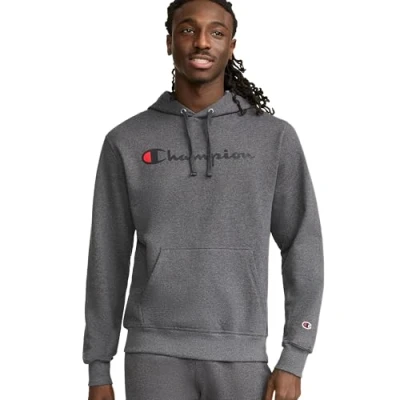 Image of Champion Men&#039;s Graphic Powerblend Fleece Hood Sweatshirt, Granite Heather, S