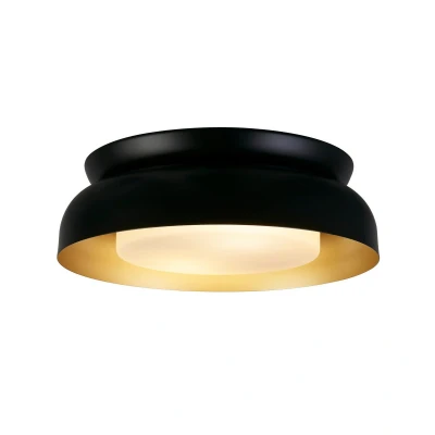 Image of Kendal 2 Light Flush Light, Black &amp; Gold Metal with Frosted Diffuser