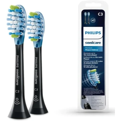 Image of Philips Sonicare Original C3 Premium Plaque Defence Standard Sonic Toothbrush heads 2 Pack in Black (Model HX9042/33)
