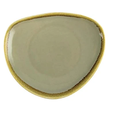 Image of Olympia Kiln Triangular Plate Moss 230mm 9 Rimmed Kitchen Serving Tableware 6pc