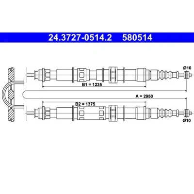 Image of 82390671, 82441688 Brake Cable ATE 24.3727 0514.2 2950mm