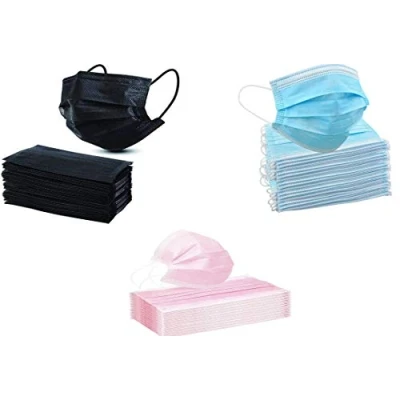 Image of KAV® 300 PCS 3 Ply Disposable Face Masks (100 Blue, 100 Black &amp; Pink) Covering High Filterability, Suitable For Sensitive Skin Breathable Mask