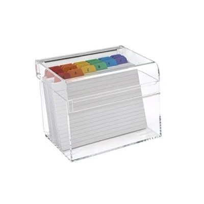 Image of OSCO Clear Acrylic Index Box Regular A to Z Divider Tabs 100 Lined Note Cards Included (6&quot; X 4&quot;) Ruled Revision Flash Recipe Notes Office Contacts Filing Fits A6