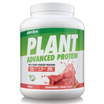 Image of Per4m Plant Protein Matrix 66 Servings of High Shake with Amino Acids for Optimal Nutrition When Training Low Sugar Gym Supplements (Strawberry Creme, 2kg)