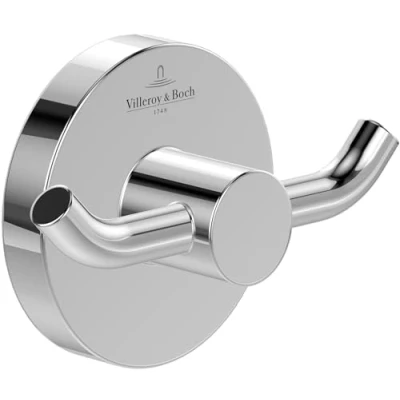 Image of Villeroy &amp; Boch Elements Tender Double Towel Hook, Rail for Wall Mounting, Hooks Made of Zinc, Accessories Bathroom, Bath Round, 76 x 32 54 mm, Chrome