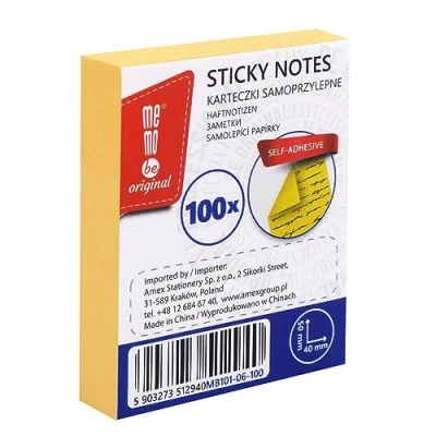 Image of MEMOBE Sticky Notes Set Self Adhesive Postit Reusable Pastel 40 x 50 mm 100 Cards Yellow