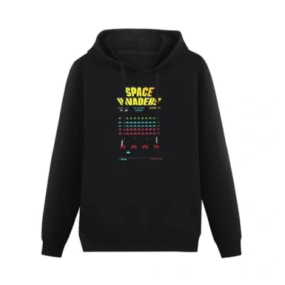Image of CELeus Space Invaders Arcade Hoodies Long Sleeve Pullover Loose Hoody Men Sweatershirt Size L Black