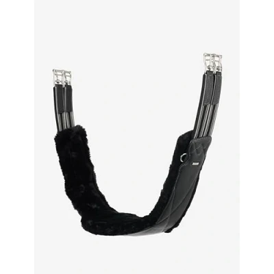Image of LeMieux Arika Simuwool Contoured Long Girth Soft Supple Leather Elasticated Ends Washable Detachable Black 125cm