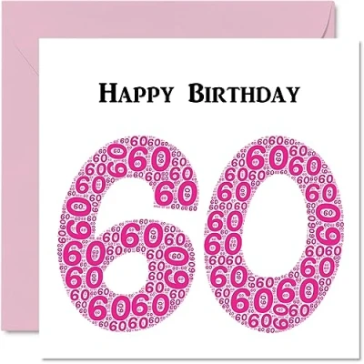Image of Fun 60th Birthday Cards for Woman Shapecloud Happy Card Dad Mum Grandad Nanny Grandma Gran Uncle Auntie Cousin, 145mm x Greeting Cards,