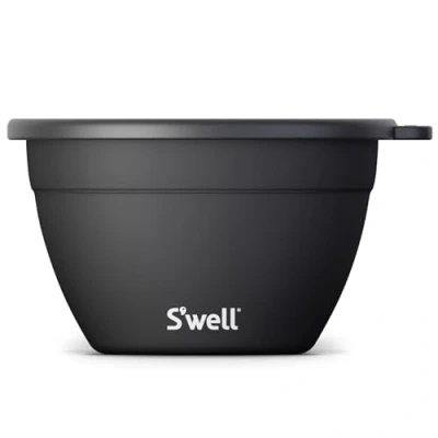 Image of S&#039;well Stainless Steel Salad Bowl Kit 64oz, Onyx Comes with 2oz Condiment Container and Removable Tray for Organization Leak Proof, Easy to Clean, Dishwasher Safe