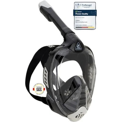 Image of CRESSI Bali Full Face Mask Black/Grey S/M Unisex Integral Snorkel Mask, Anti Fog Clear Lens, 100% Silicone, Dry with Float Valve, Action Cam Mount, Adjustable Strap, Black/Grey,