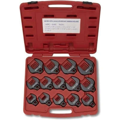 Image of NEIKO 03325A 1/2 Inch Drive SAE Crowfoot Wrench Set, Jumbo Size, Cr Mo, 1 1/16 2 14 Piece Set