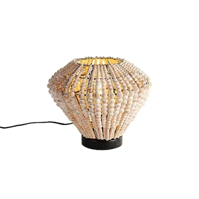 Image of Qazqa Oriental Table lamp I Light Beige with Beads Moti Suitable for LED E27 1 Wood Living Room Bedroom